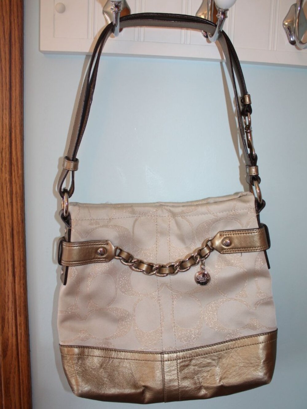 COACH Signature Crossbody K1193-F18913 Sateen Beige Gold Adjustable Duffle